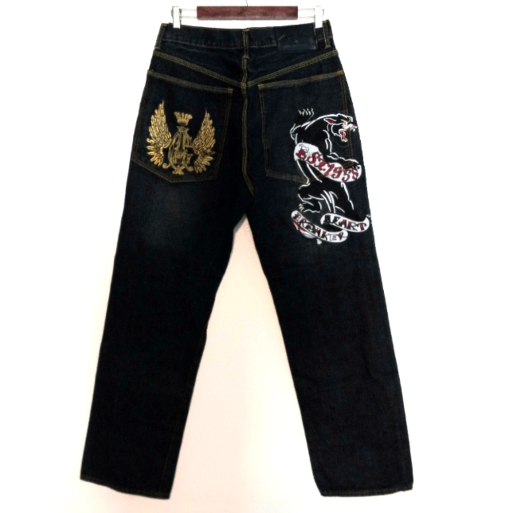 Christian Audigier 34x32 Panther Baggy Wide Leg Heart Breaker Jeans Black